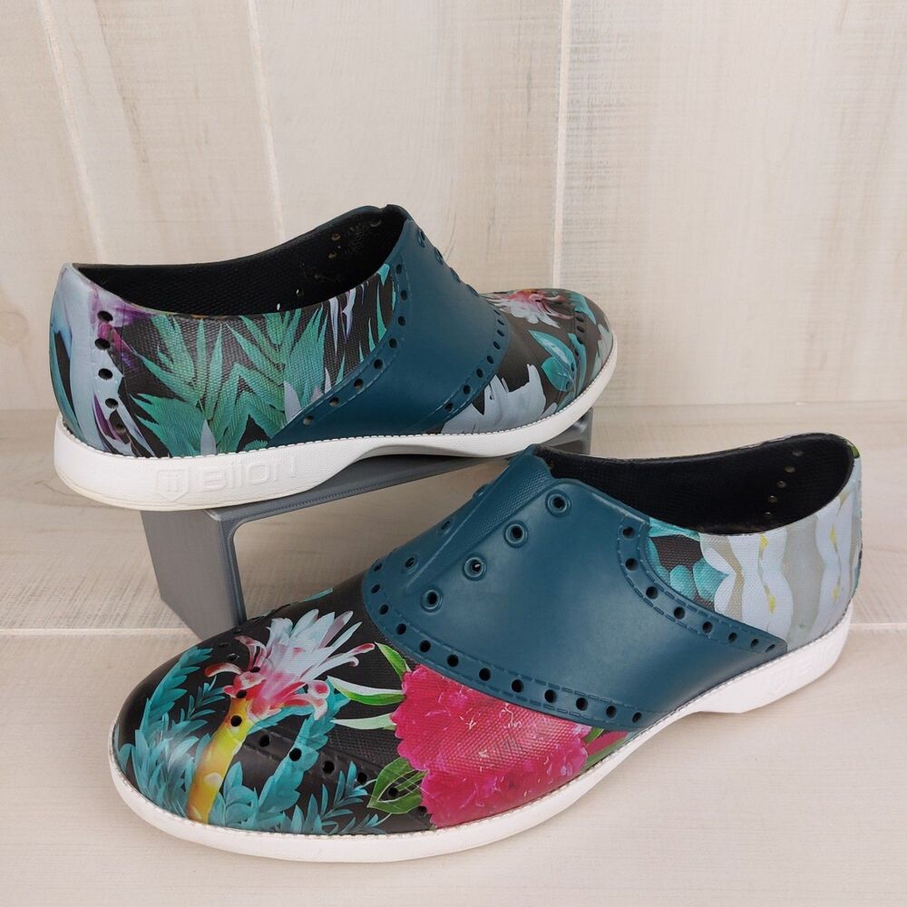 Biion Oxford Floral Waterproof Golf Shoes Casual Slip-On Men's 8 Women's 10